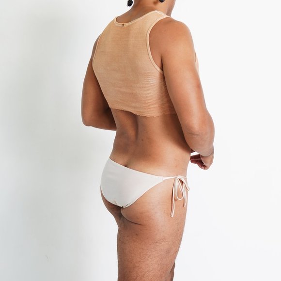 Nude Set Vintage Wash Raw Cut Top With Tie Side Bikini - Picture 2 of 3